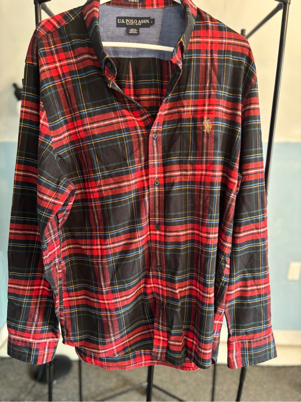 U.S. Polo Assn. Red and Black Plaid Button-Down Flannel Shirt